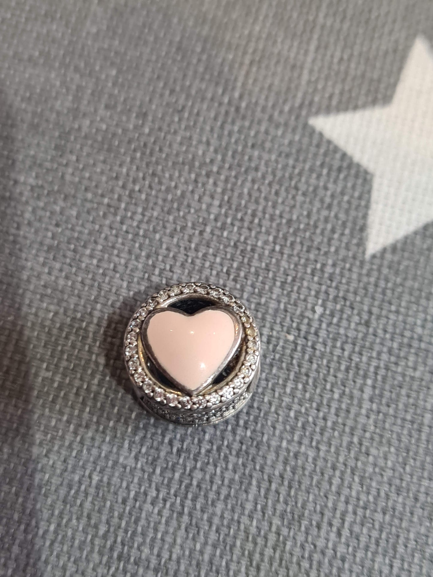 Genuine Pandora Enamel Pink Heart Openwork Pave Clear Stones Charm
