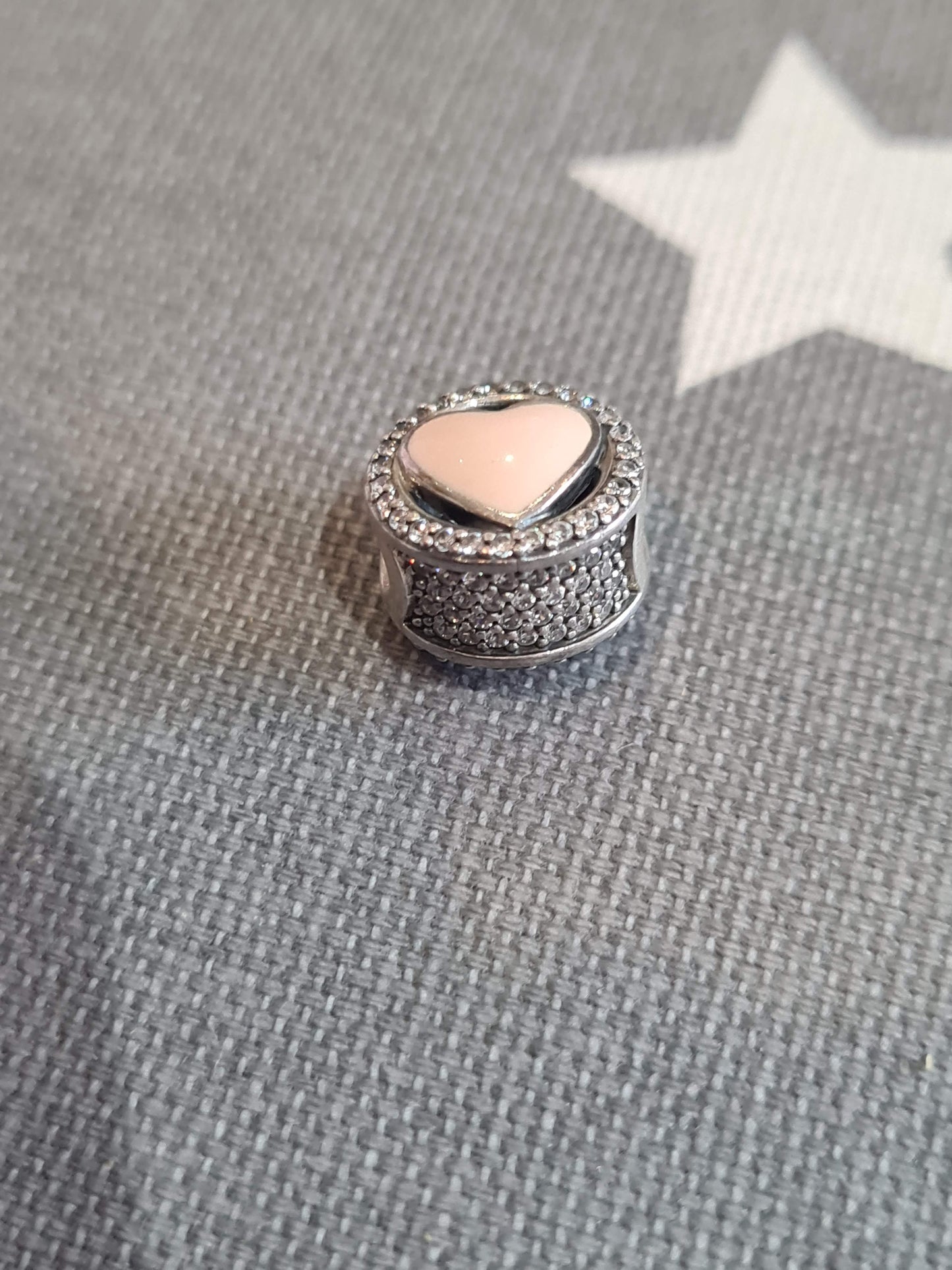 Genuine Pandora Enamel Pink Heart Openwork Pave Clear Stones Charm