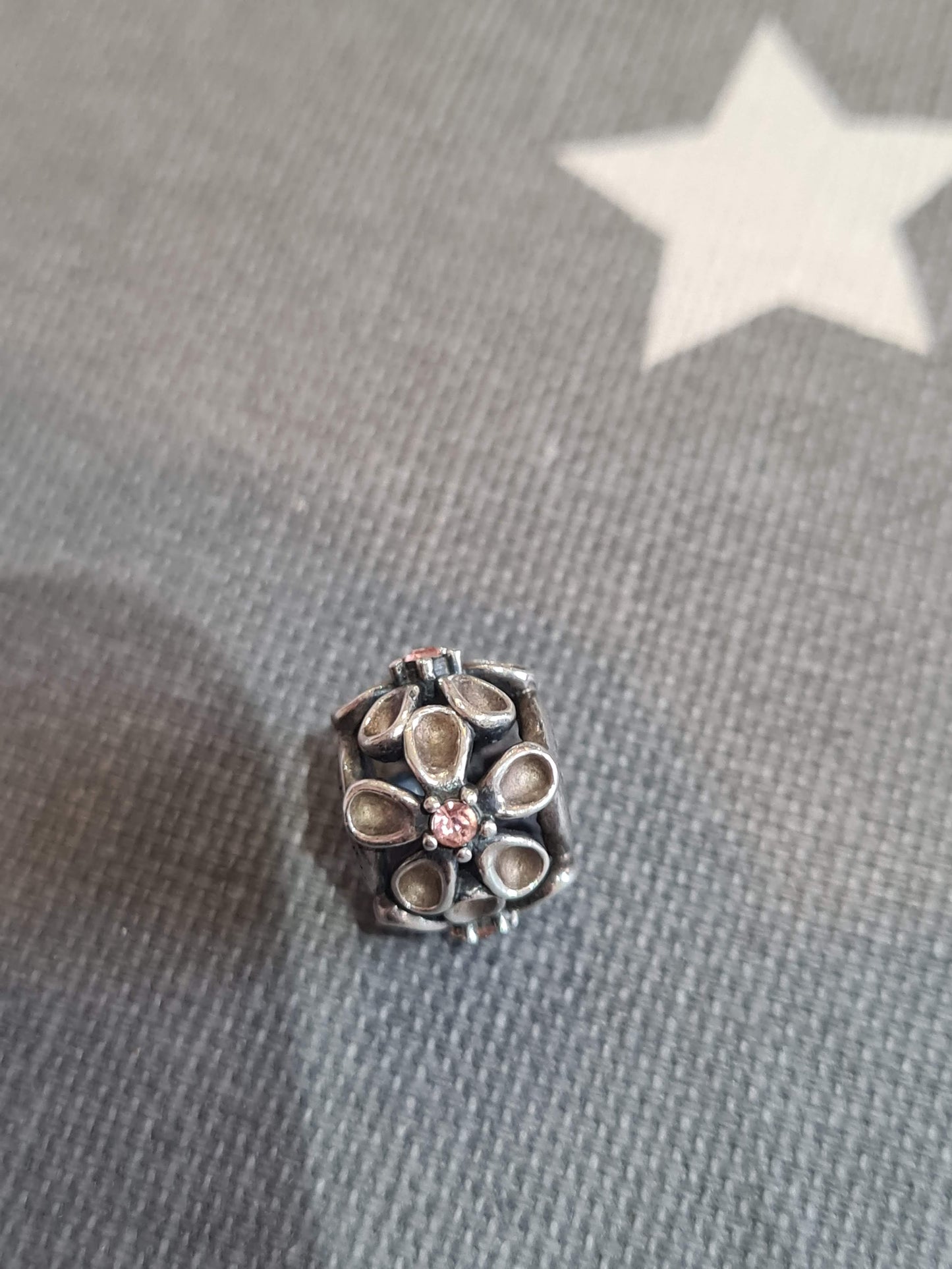 Genuine Chamilia Beautiful Openwork Flower Charm Ball with Pink CZ Stones