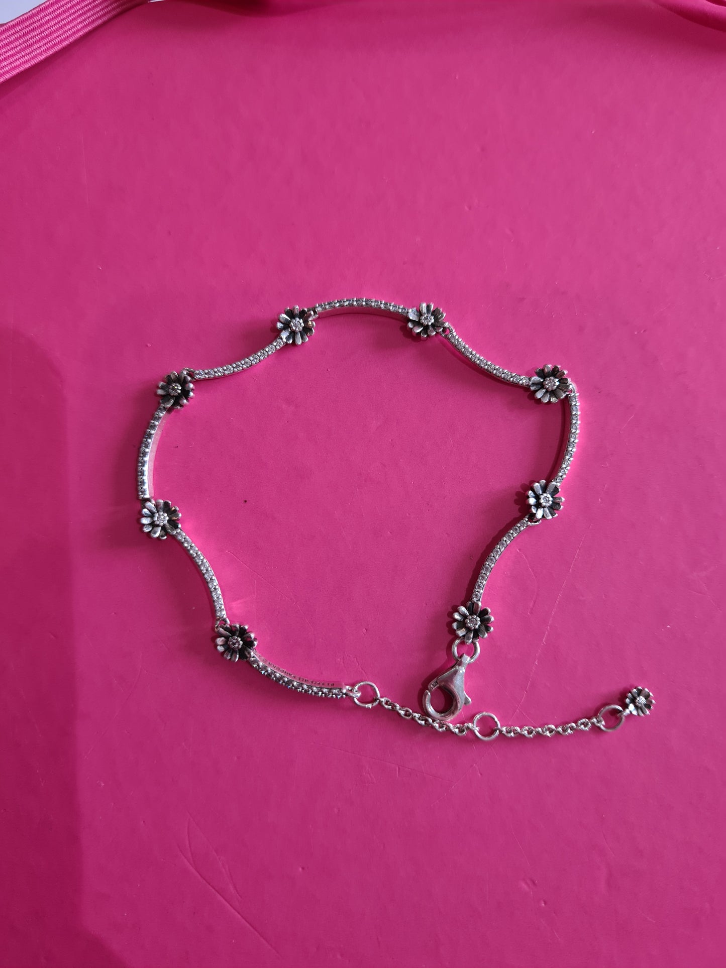 Genuine Pandora Sparkling Daisy Chain Bracelet Size 2 Pave Flower Bracelet