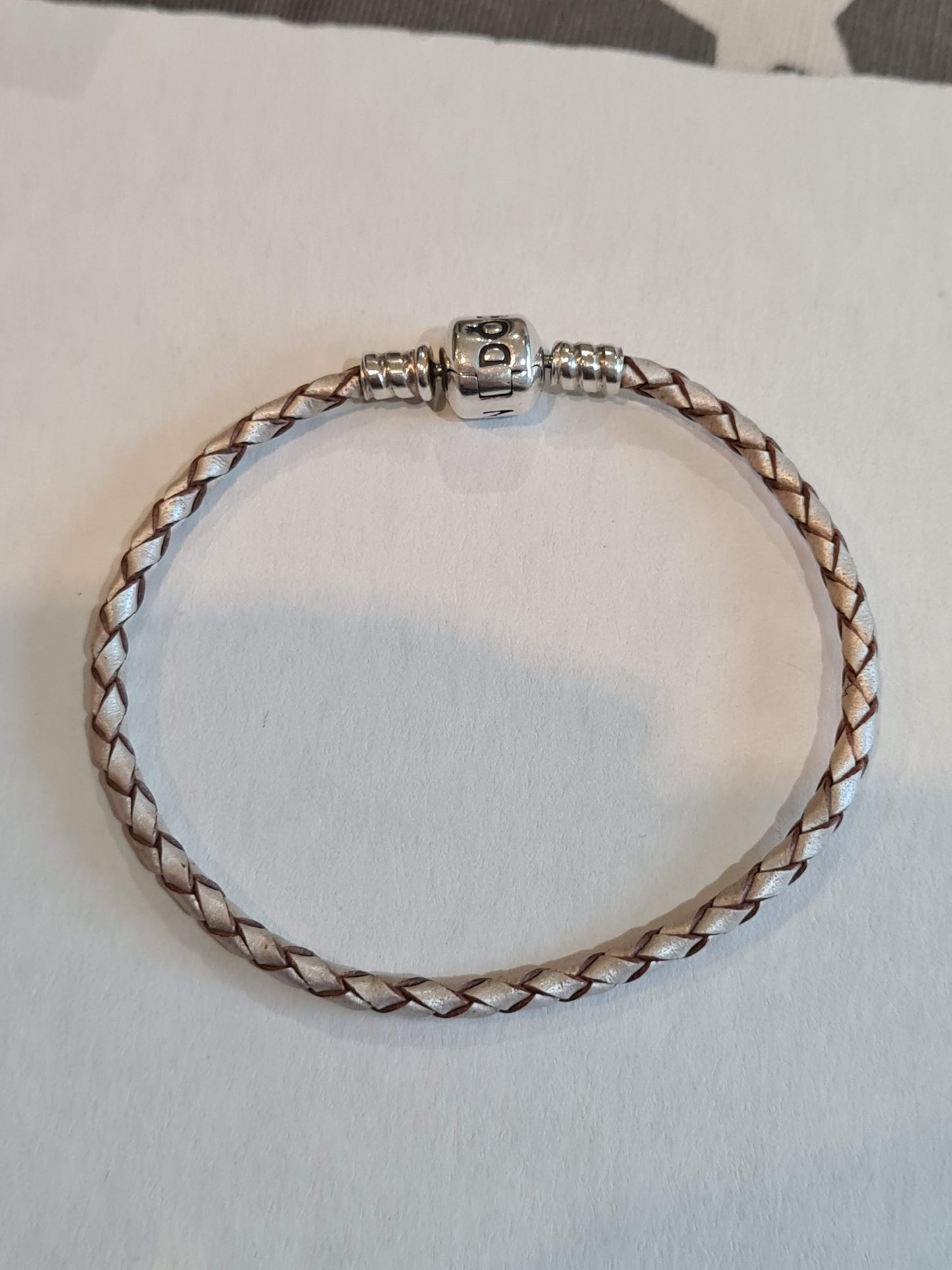 Genuine Pandora Single Cream and Gold Brown Leather Bracelet 18cm