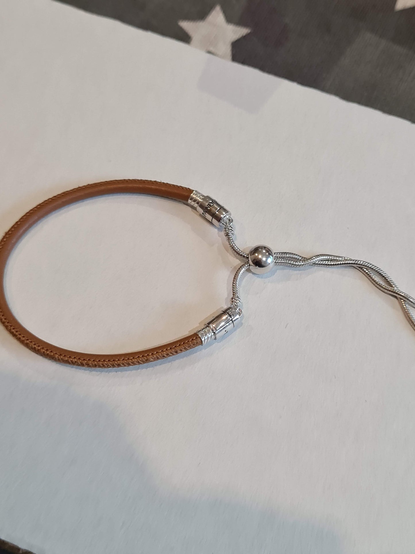 Genuine Pandora Tan Leather Slider Bracelet