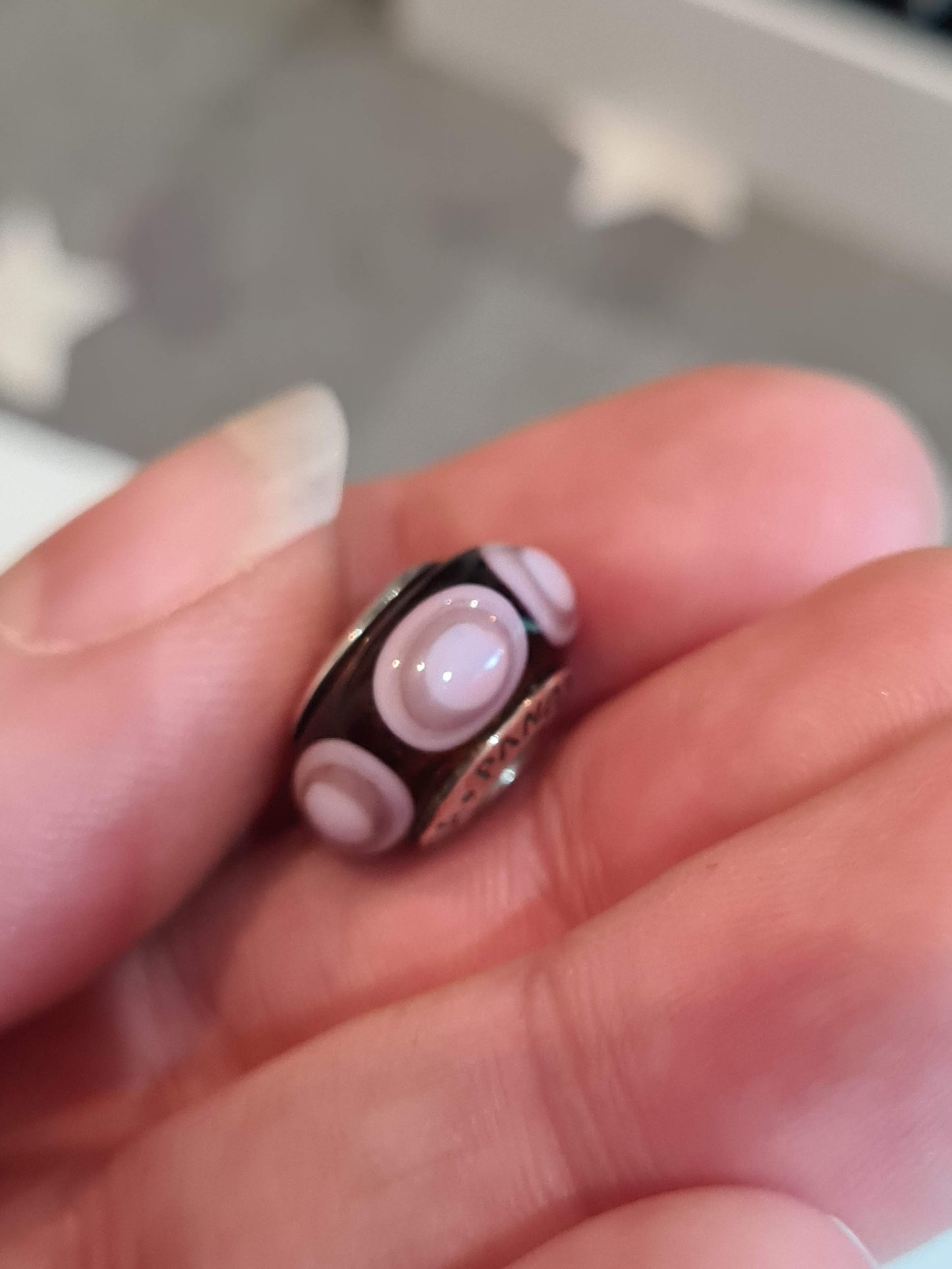 Genuine Pandora Purple Bullseye / Large Polka Murano Glass Charm