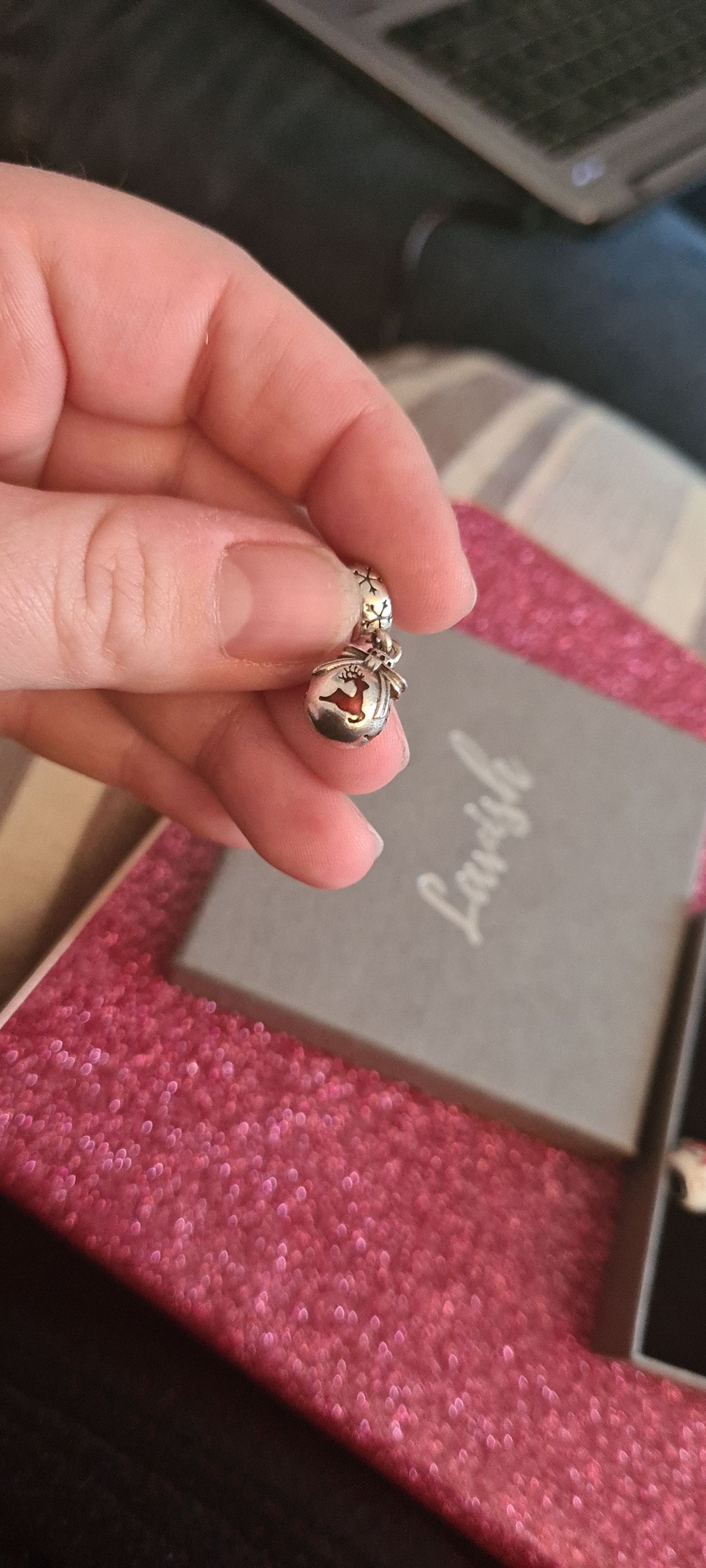 Genuine Pandora Reindeer Bauble Enamel Dangle Charm Christmas