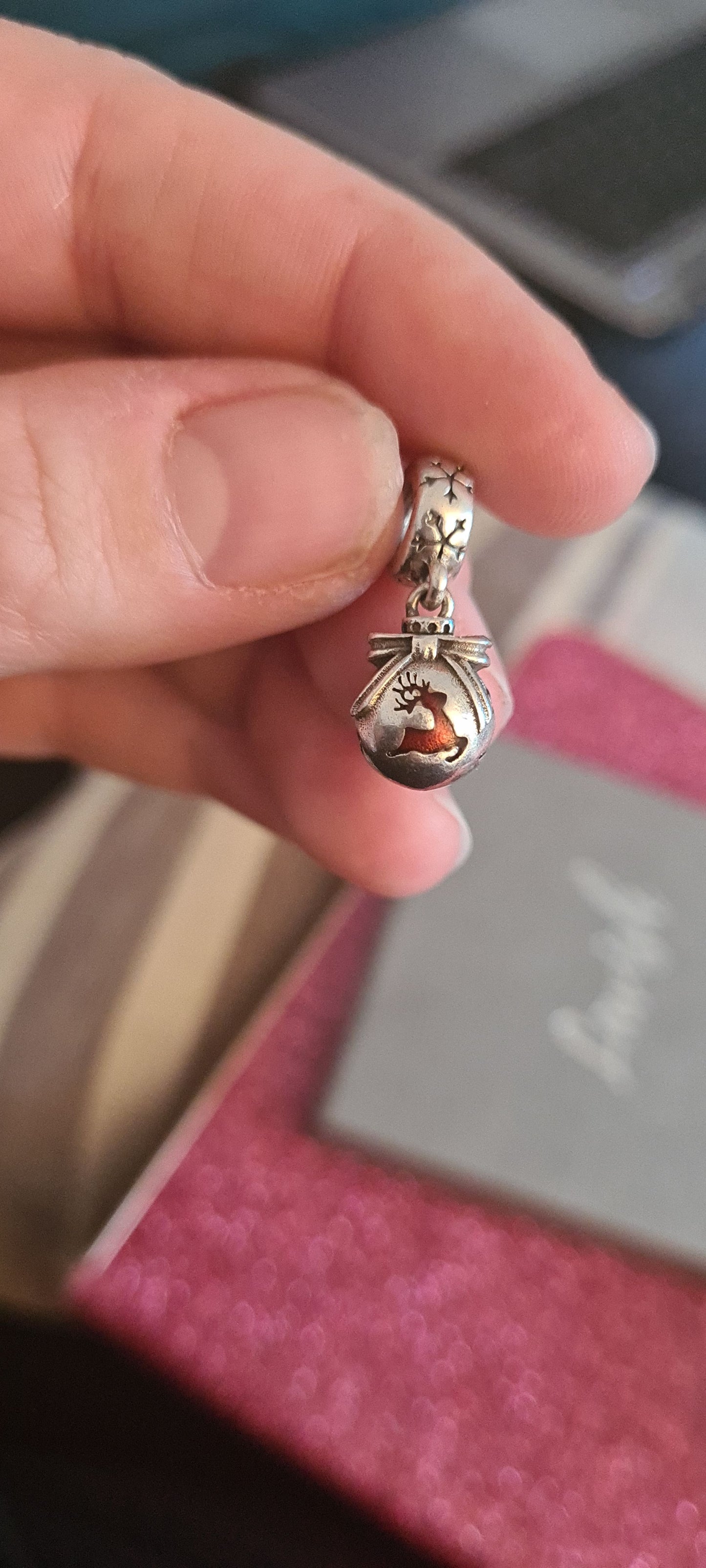 Genuine Pandora Reindeer Bauble Enamel Dangle Charm Christmas