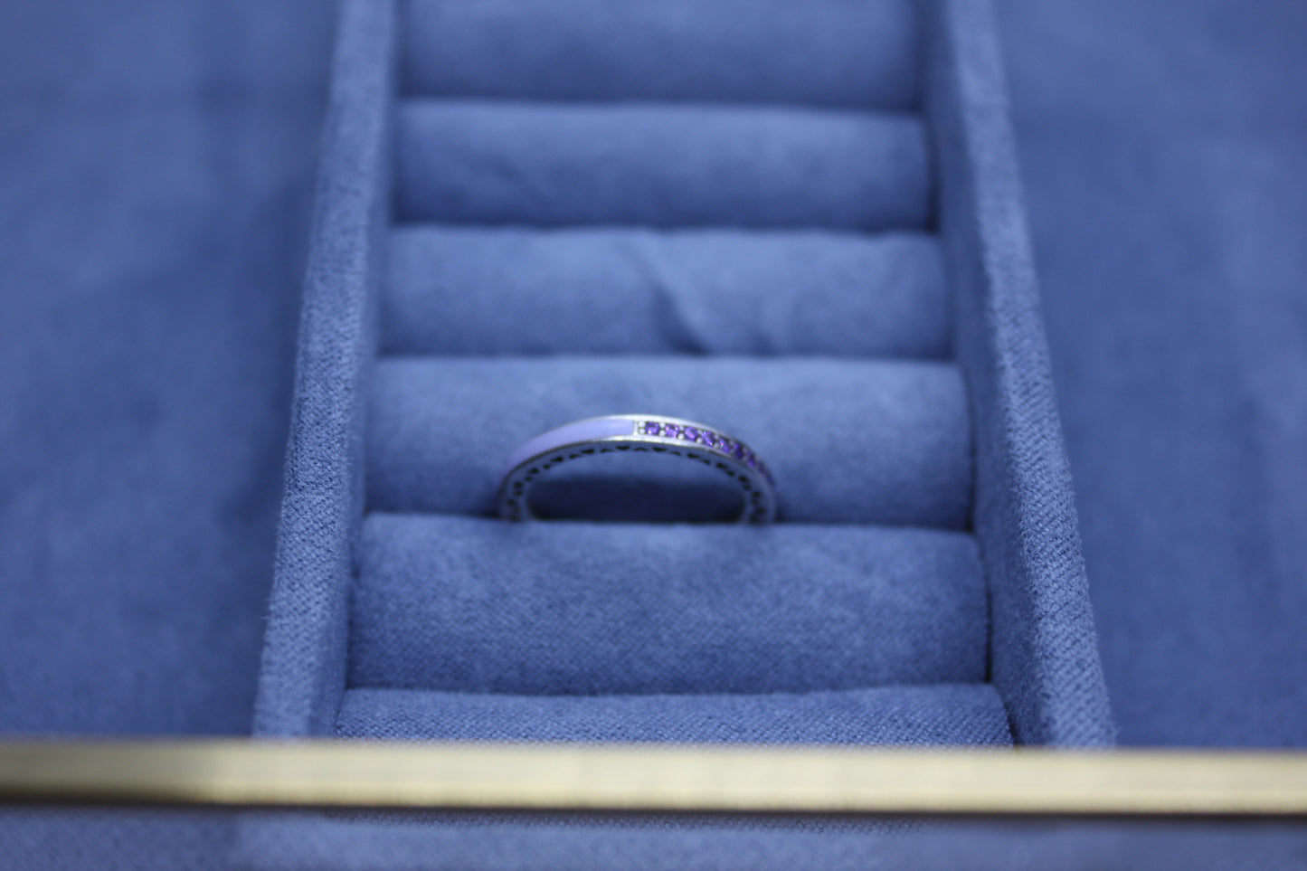 Genuine Radiant Heart Enamel Purple CZ Half and Half Ring 54