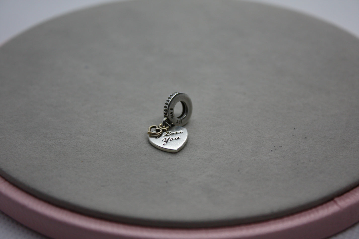 Genuine Pandora Two Tone Heart Dangle with Wording I Love You Forever