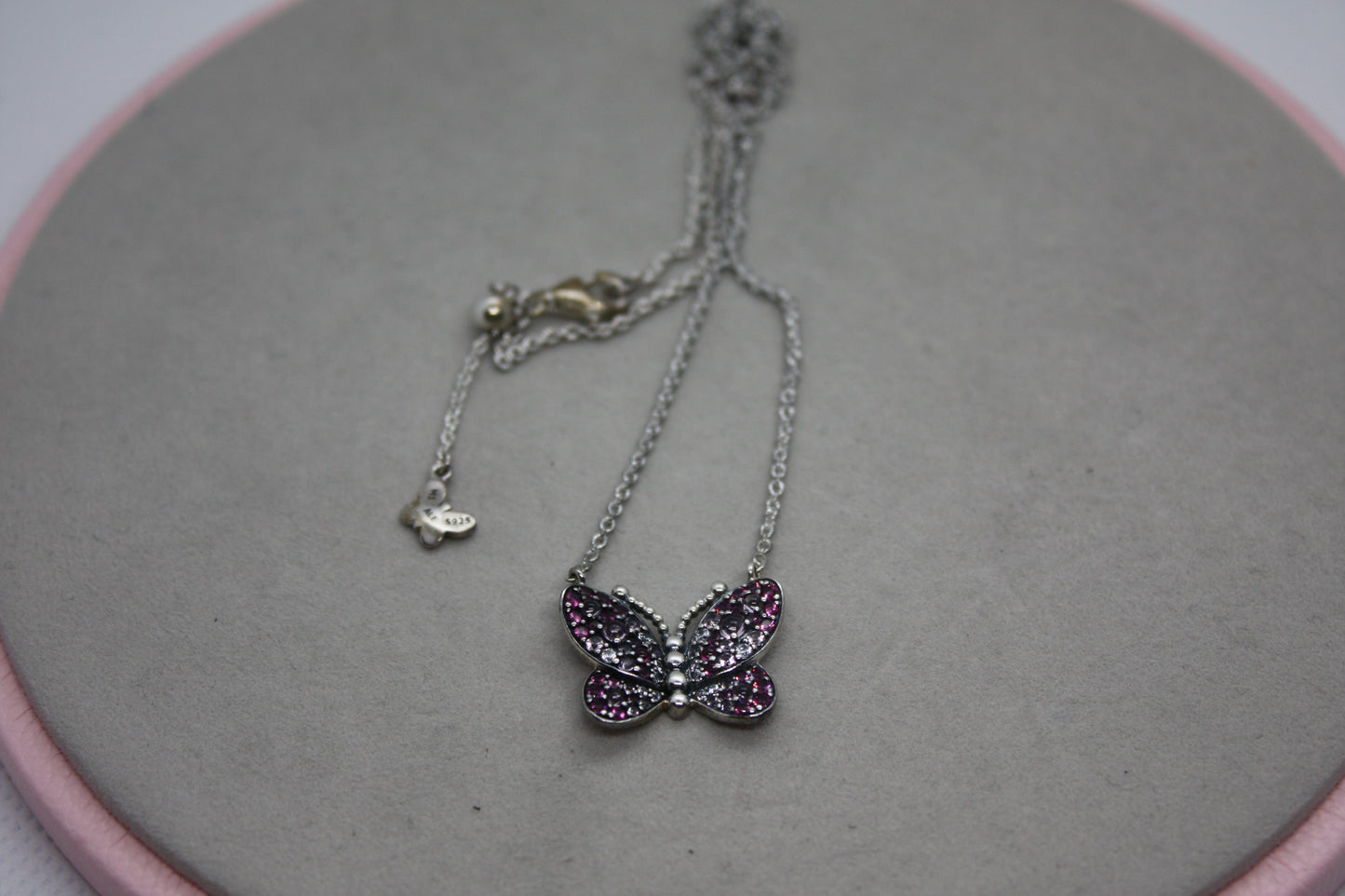 Genuine Pandora Pink Pave Beautiful Sparkle Butterfly Necklace