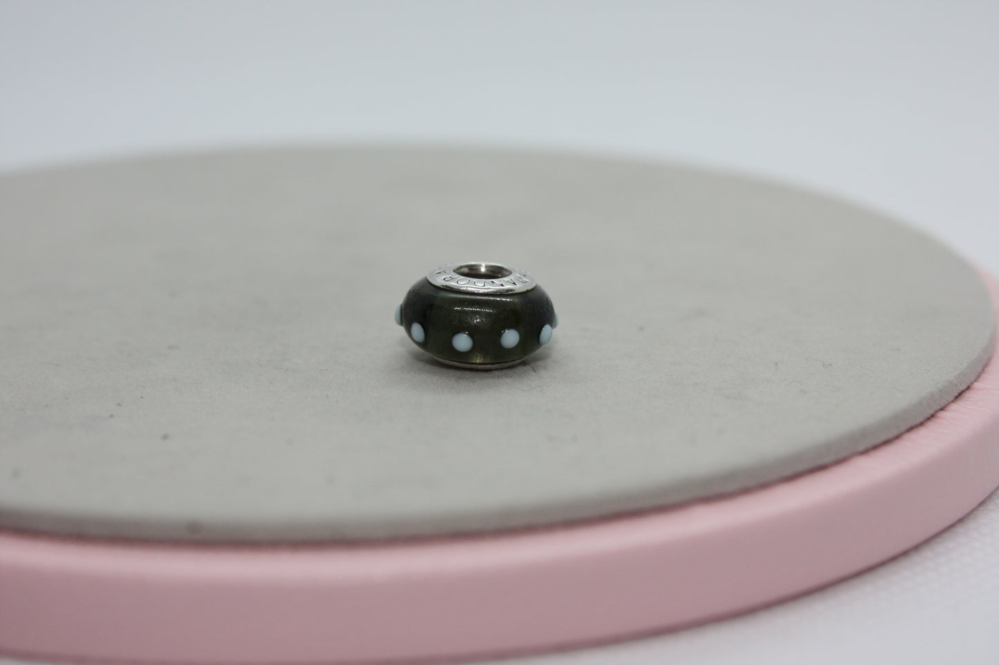 Genuine Pandora Murano With White Dots Green Seeing Spots