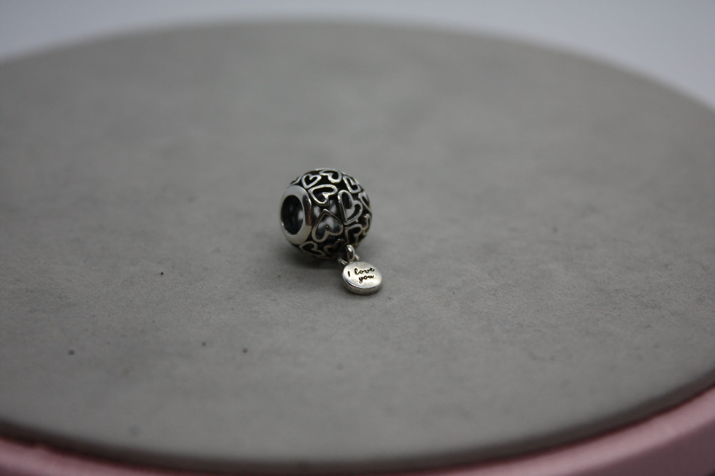 Genuine Pandora Openwork Heart Charm with I Love You Dangle