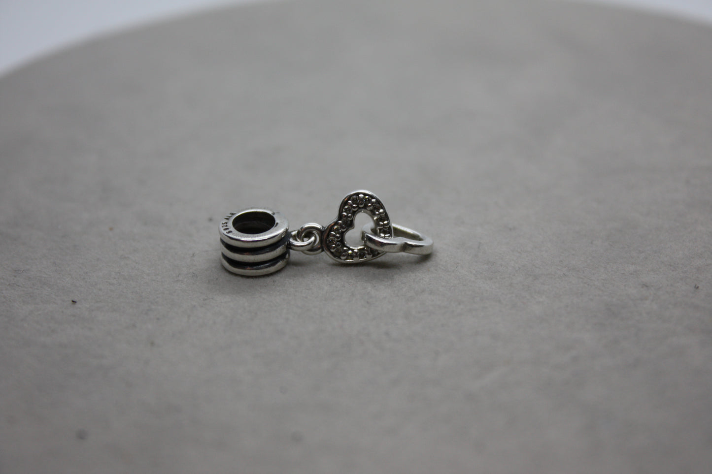 Genuine Pandora Dangle Double heart Pave Interlinked