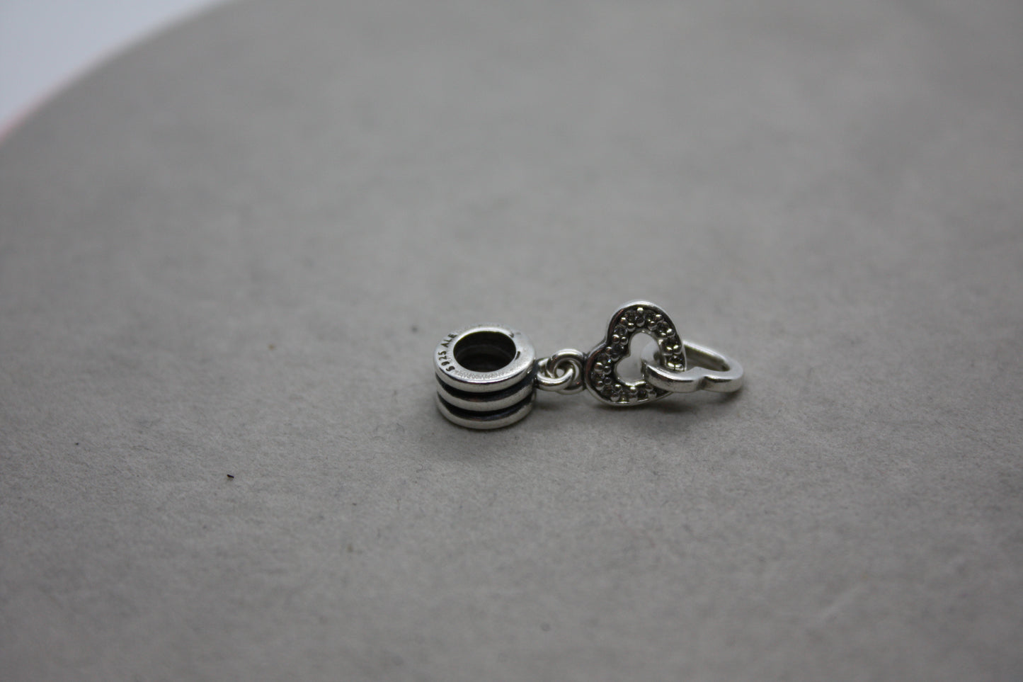 Genuine Pandora Dangle Double heart Pave Interlinked