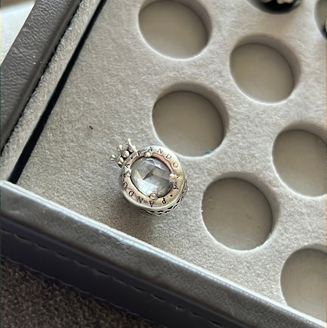 Genuine Pandora Logo CZ O With Crown Charm