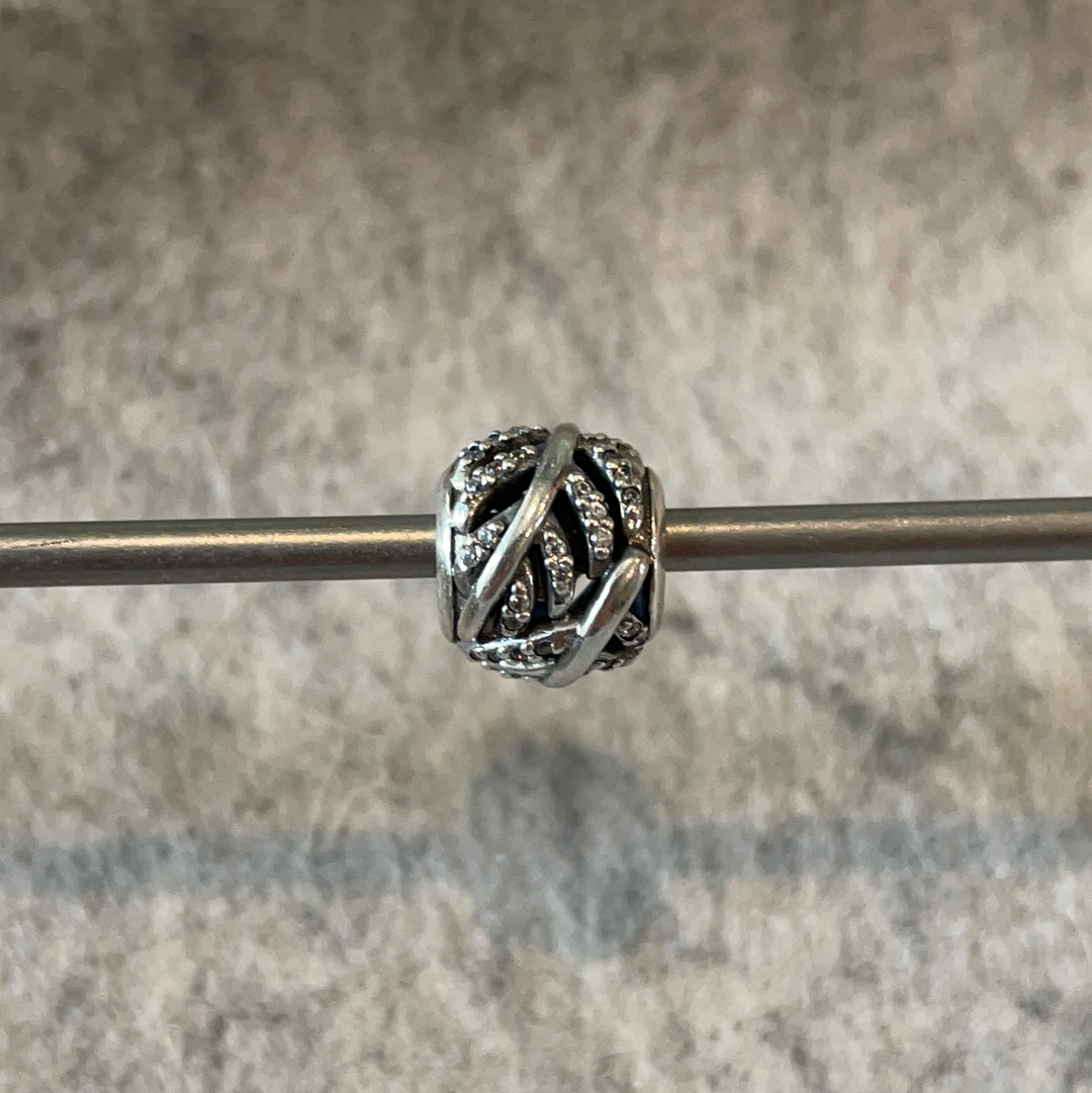 Genuine Pandora Openwork Leaf Pave Ball Charm