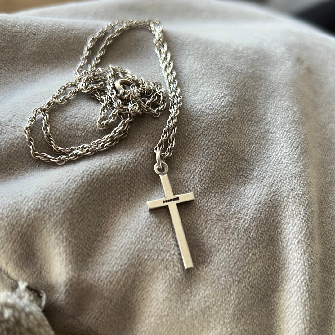 Sterling Silver Christian Cross Religious Necklace 60cm