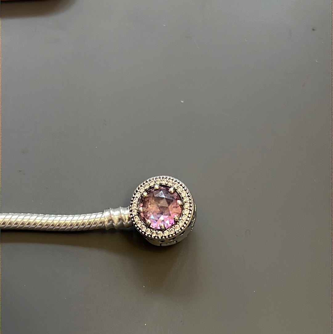 Sterling Silver Radiant Hearts Pink Pave Clasp 19cm Moments Bracelet