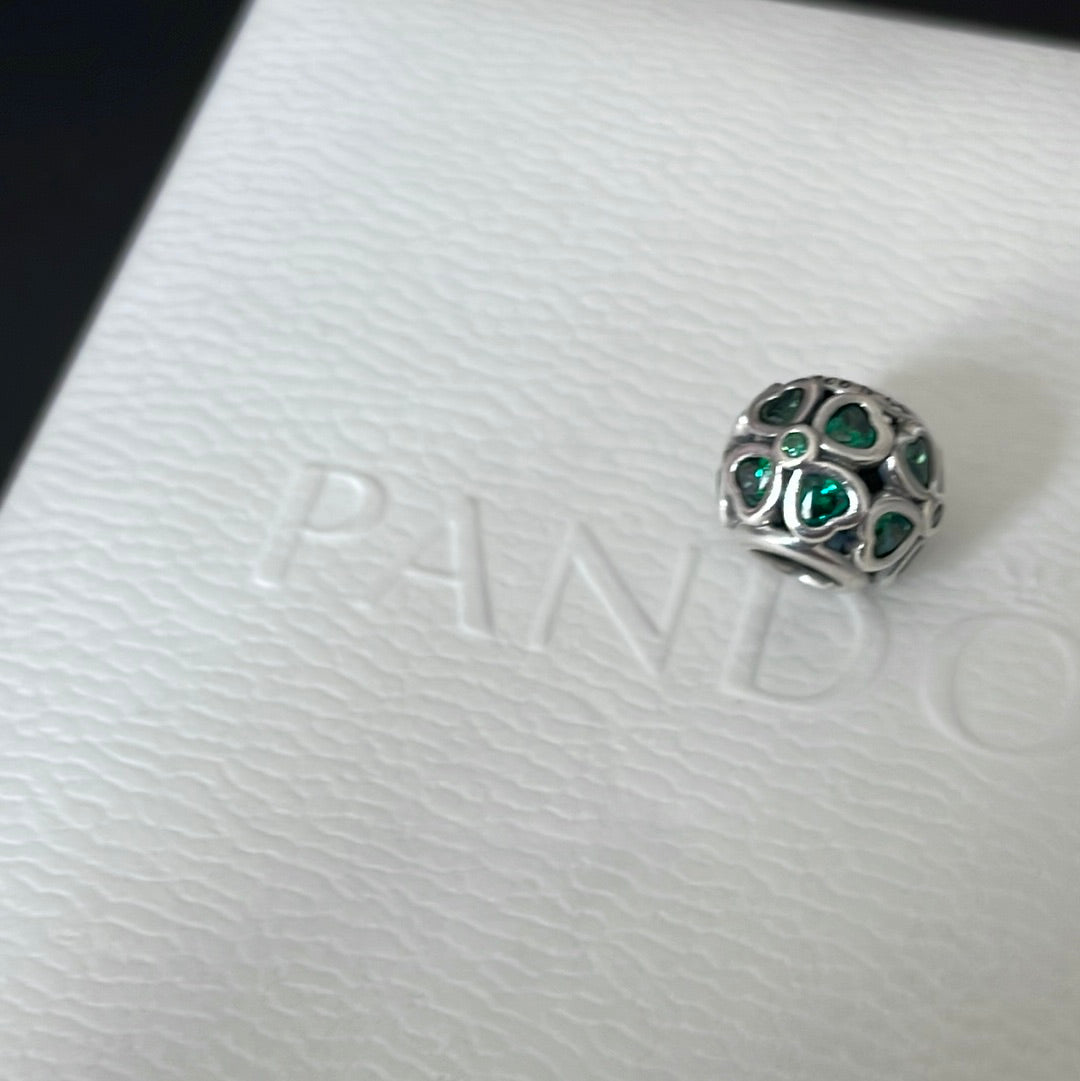 Genuine Pandora Clover Green Glass Charm Openwork ONE