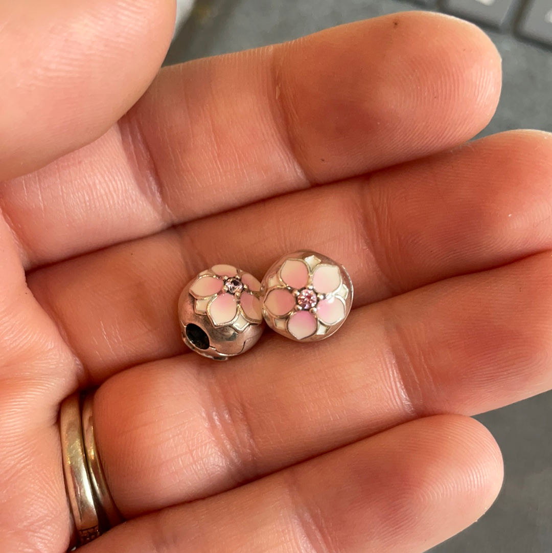 Genuine Pandora Pink Magnolia Flower Bloom Clips