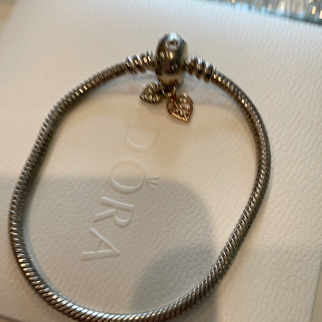 Genuine Pandora Snake Chain Moments Original Bracelet New Style Smooth Leaf and Pave Style 18cm