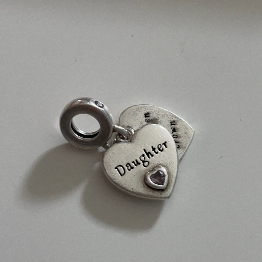 Sterling Silver Daughter Charm Heart Dangle 'Remember whose daughter you are and straighten your crown' Charm