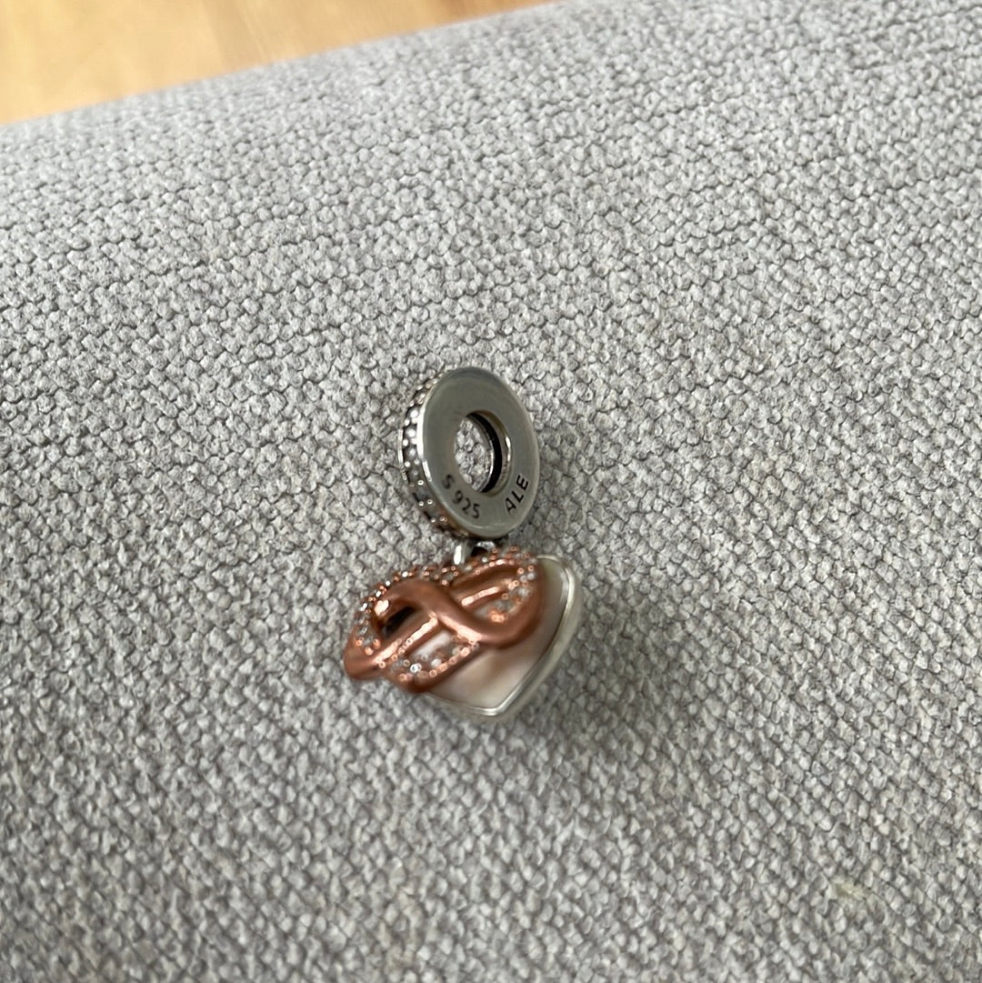 Genuine Pandora Family Forever and Always Rose Gold Pave Enamel Dangle Charm