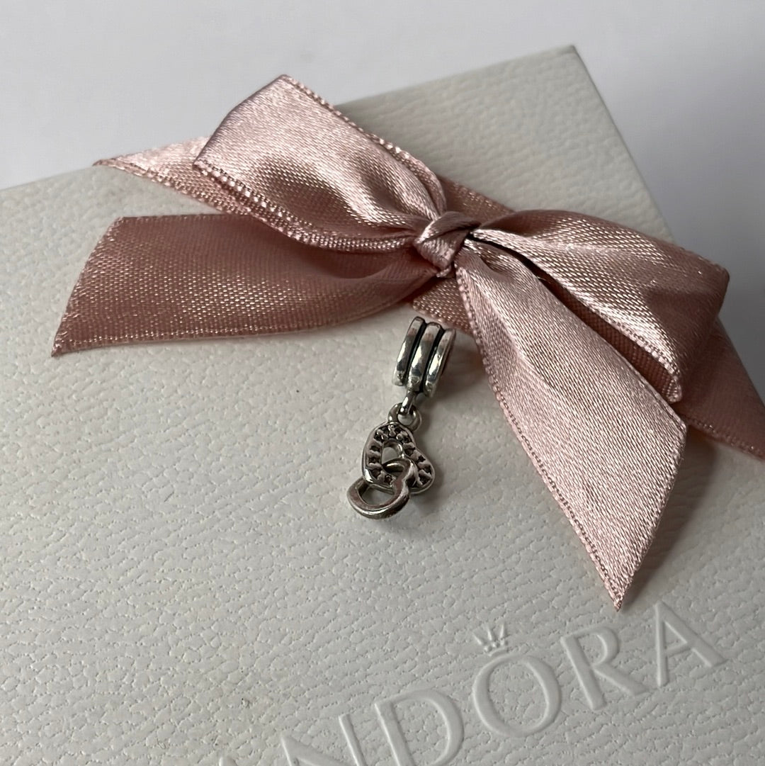 Genuine Pandora Dangle Double heart Pave Interlinked
