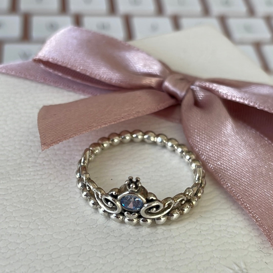 Genuine Pandora Disney Blue Cinderella Pave Ring Size 52
