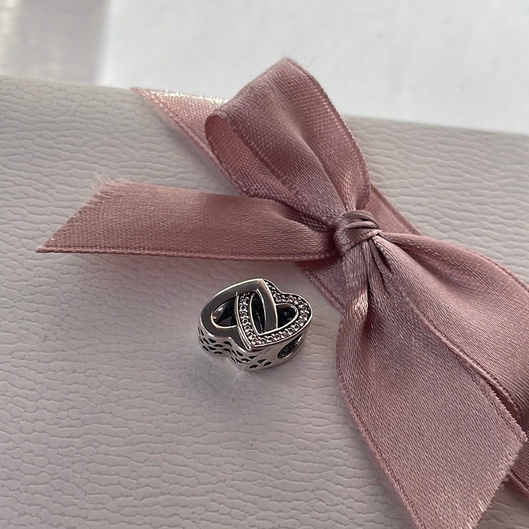Genuine Pandora Silver/ Rose Gold Interlinked Pave Heart Charm