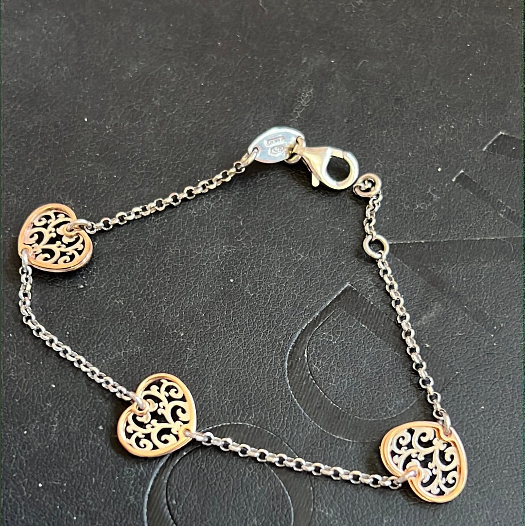 Genuine Nominations Rose Gold Filigree Heart Detail Bracelet 19cm