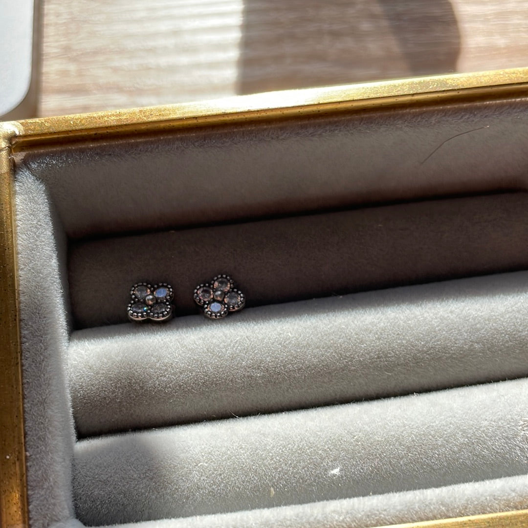 Unbranded Sterling Silver Small Oriental Flower Pave Earrings