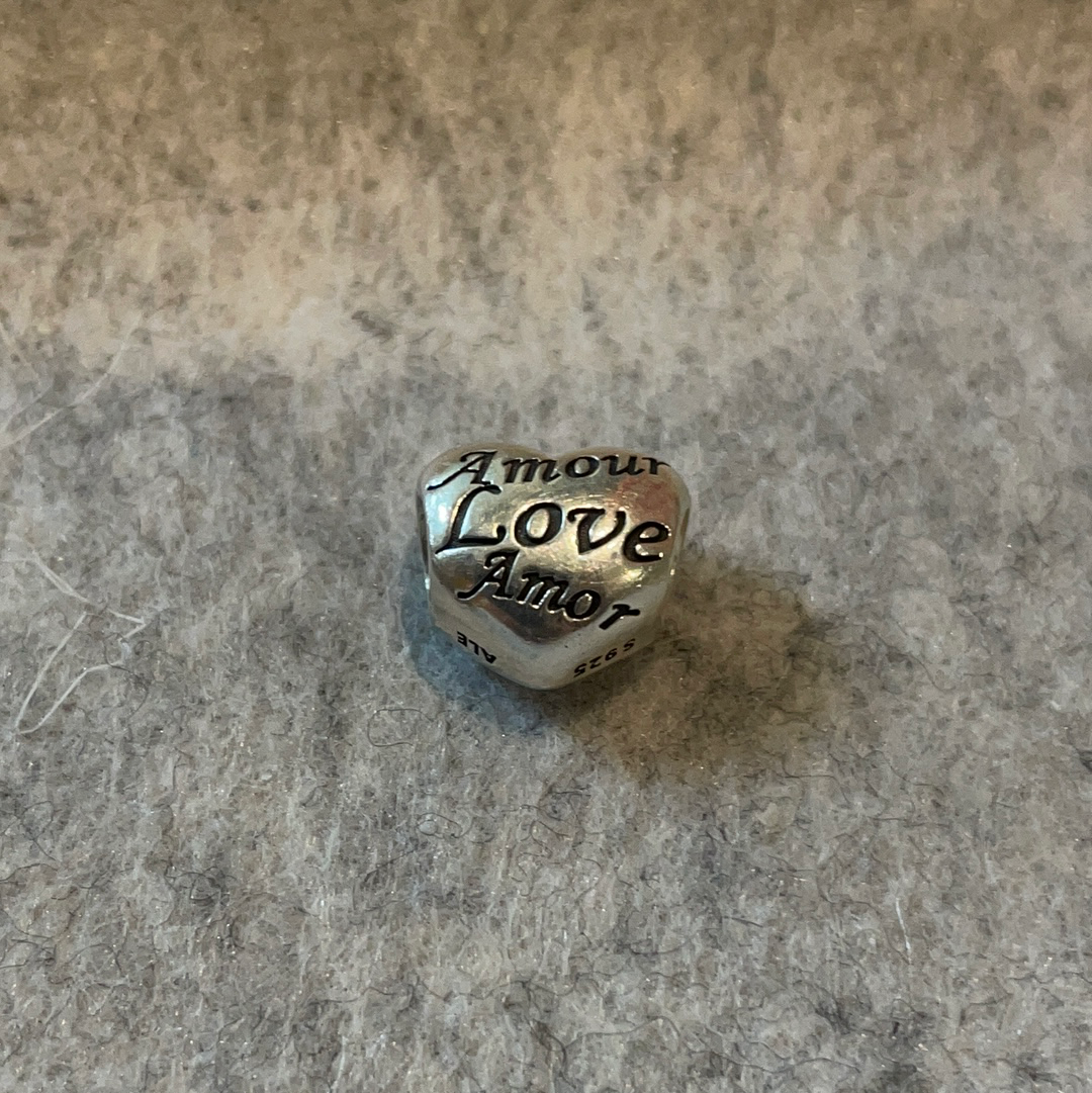 Genuine Pandora Love in Different Languages / Language of Love Heart Silver Charm