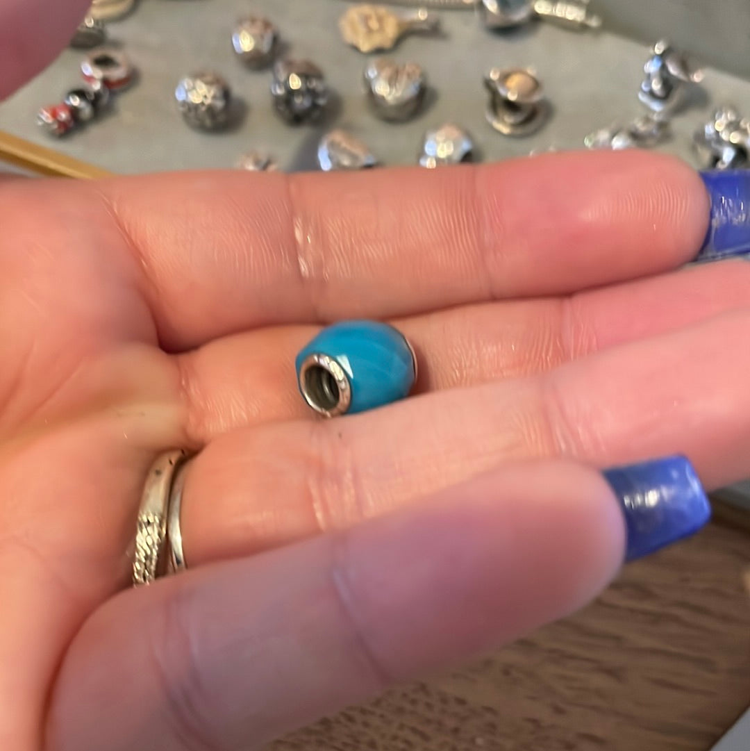 Genuine Pandora Blue Heart Murano Glass Charm Light Blue