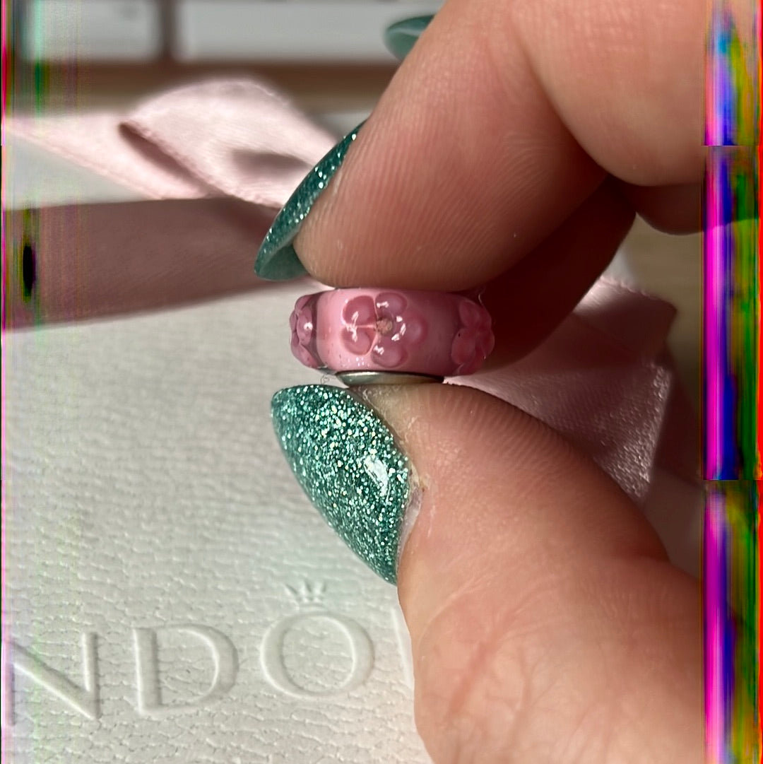 Genuine Pandora Raised Pink Flower Murano Charm