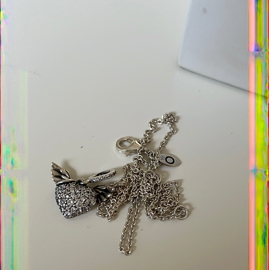 Genuine Pandora Angel Wing Halo Pave Charm With chain 45cm