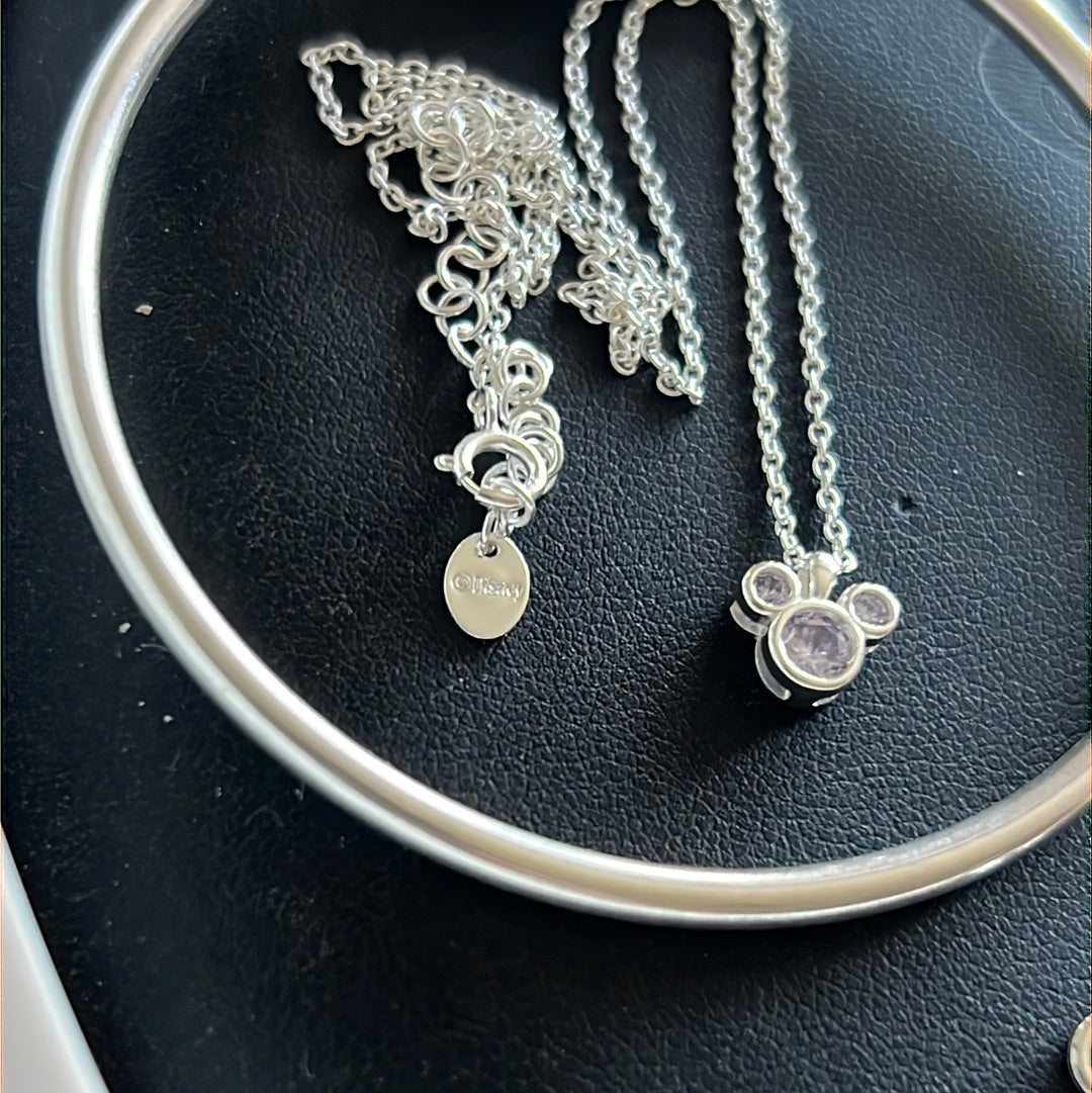 Sterling Silver Disney Mickey Mouse Ears Necklace 40cm