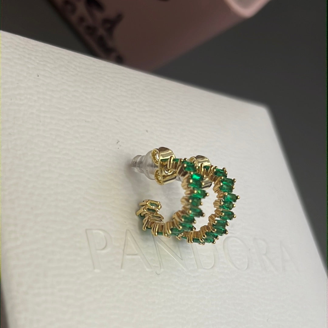 Sterling Silver Gold Plated Hoop Earrings Green CZ Stones