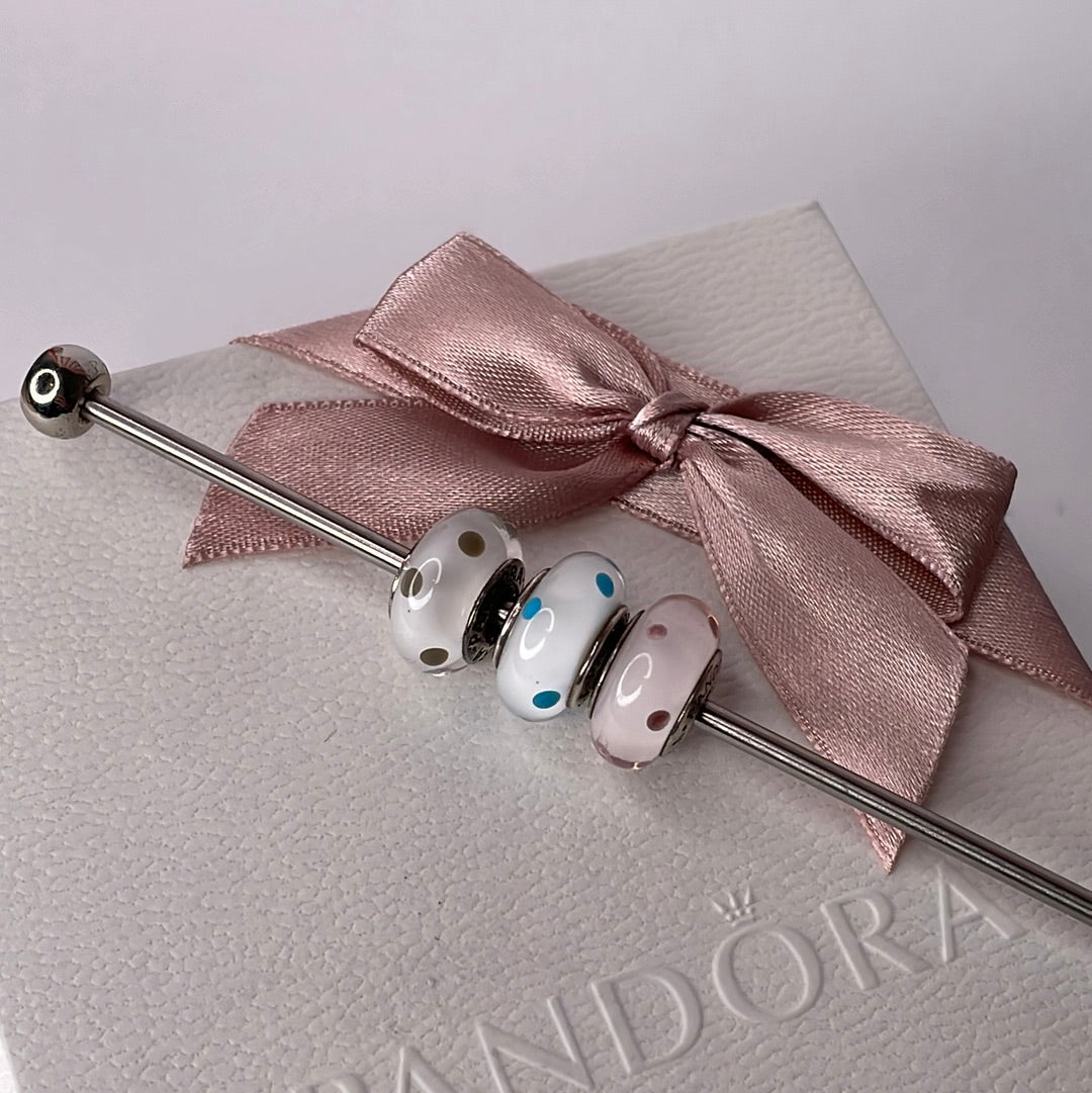 Genuine Pandora Pink or Blue Polka Dot Murano Charm VARIOUS COLOURS
