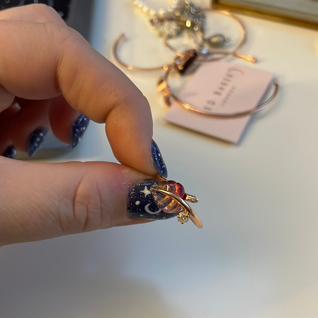 Genuine Pandora Rose Gold Crossover Pink Murano Leaf Pave Ring Size 54