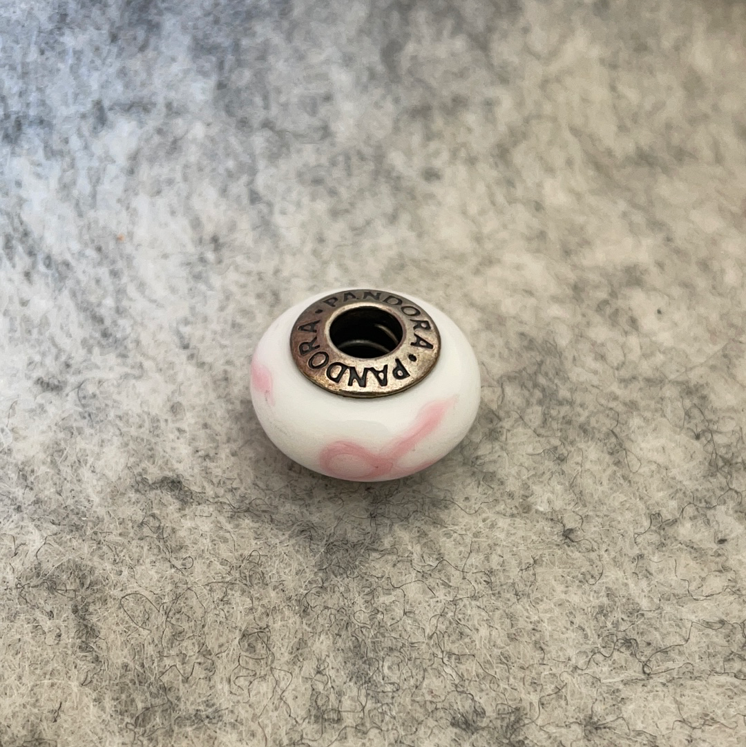 Pandora Cancer Survivor Breast White and Pink Ribbon Murano Charm