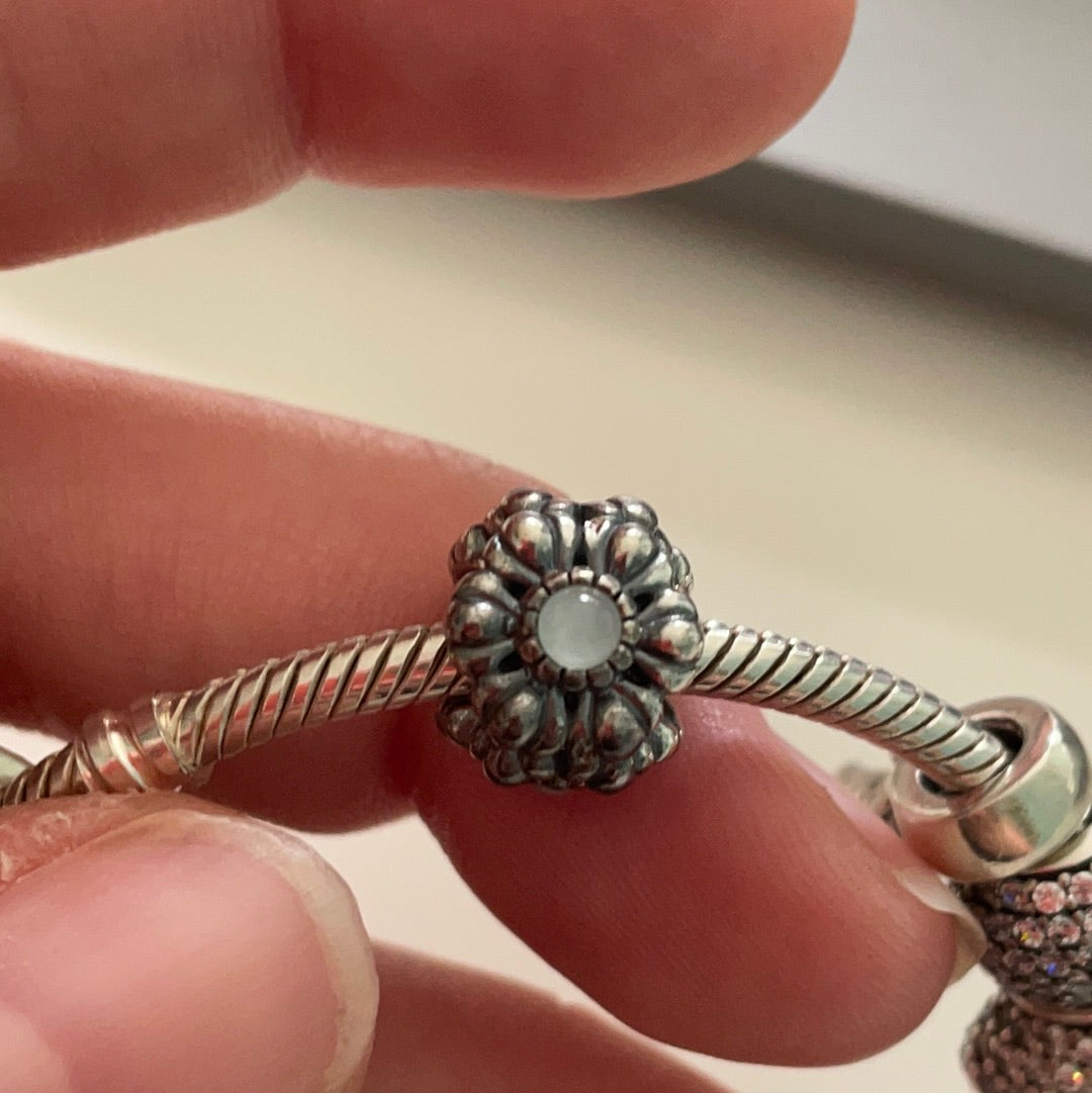 Genuine Pandora Birthday Bloom Milky Grey Stone RARE