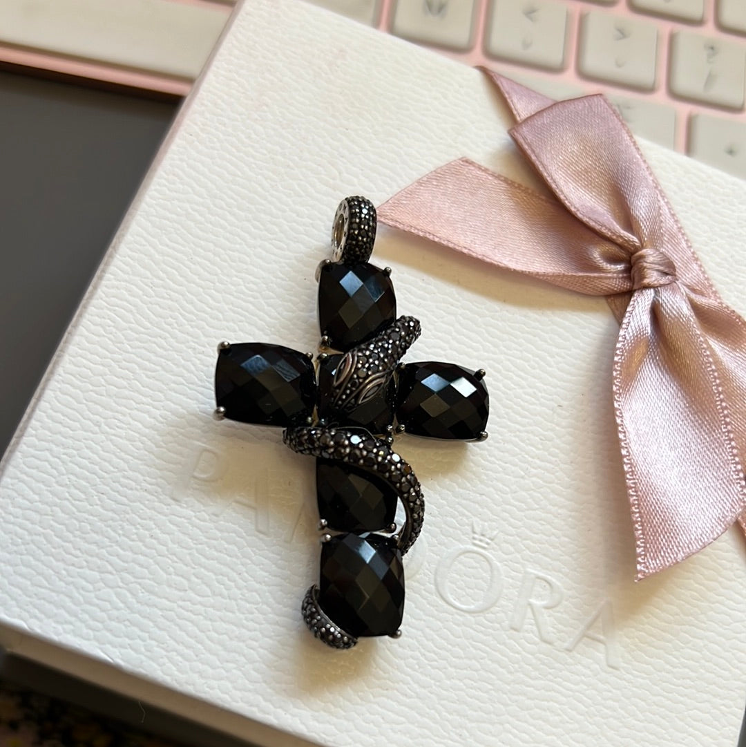 Genuine Thomas Sabo Pave Snake and Onyx Large Cross Rare Pendant
