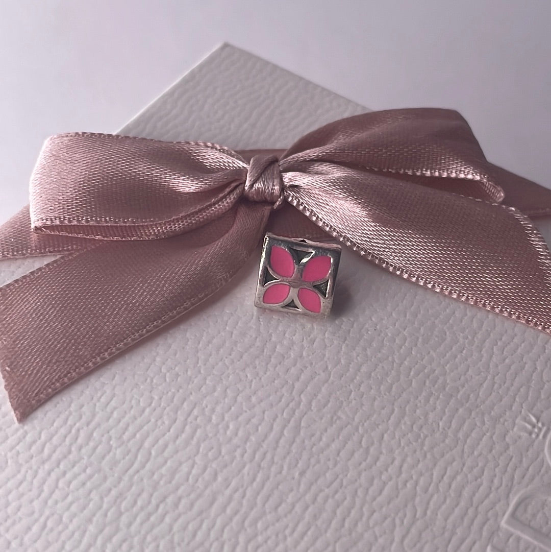 Genuine Pandora Pink OR Orange Enamel Flower Charm