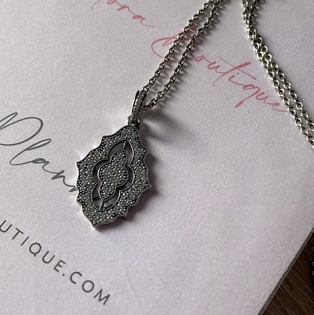 Genuine Pandora Sparkling Classic Lace Pave Pendant Charm