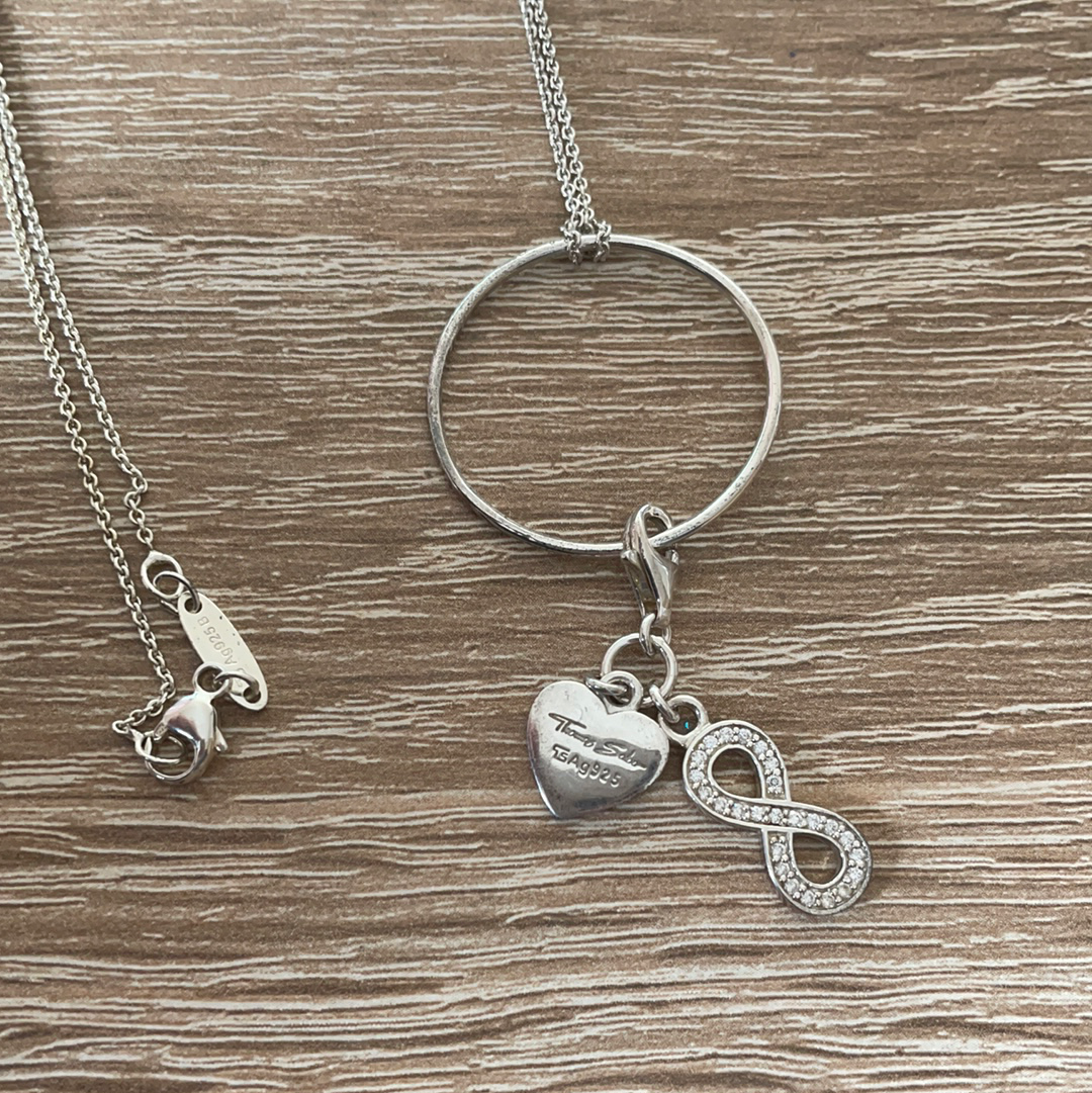 Genuine Thomas Sabo Beautiful Necklace With O Pendant and Infinity and Heart Clip Charm