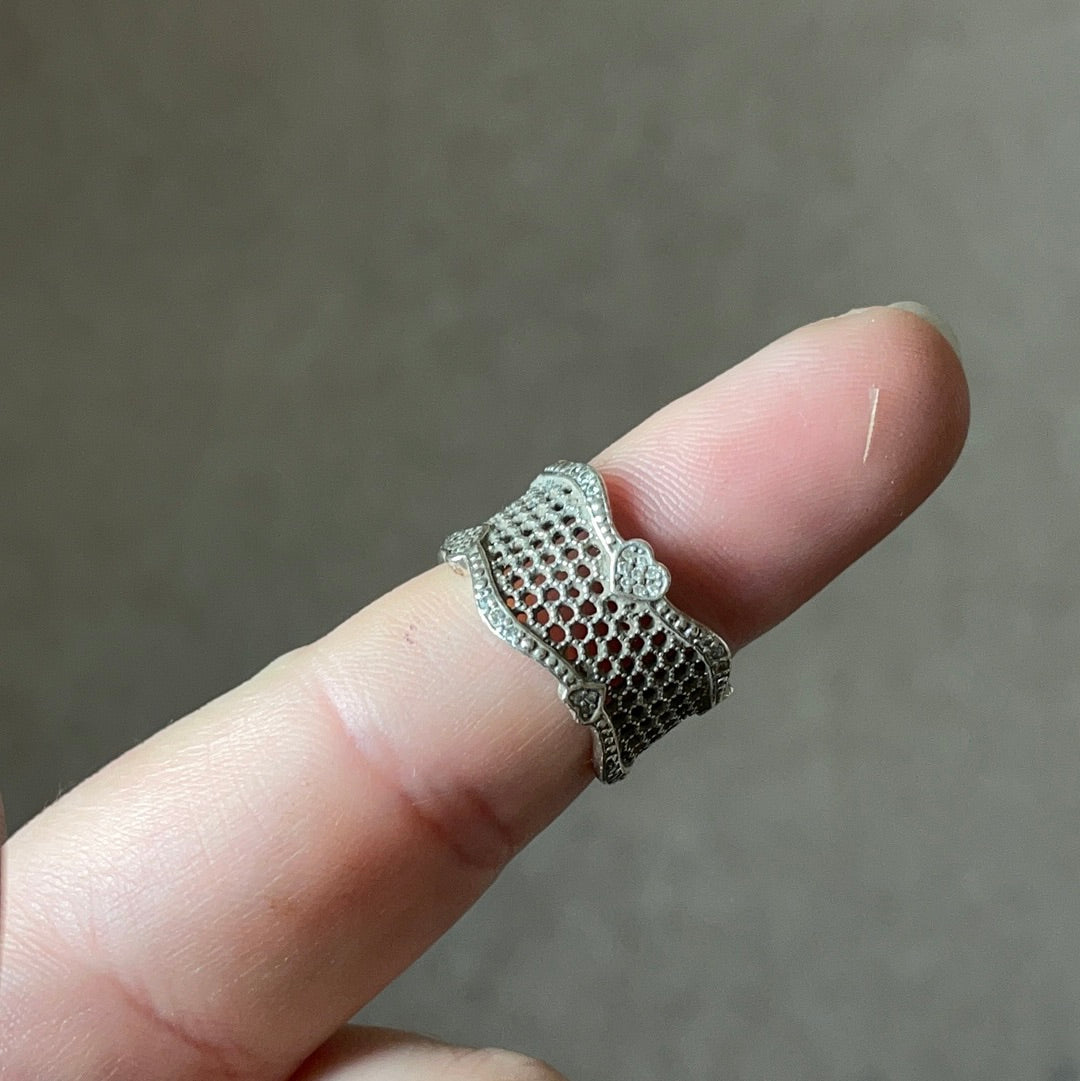 Genuine Pandora Pave Heart Mesh Large Statement Ring 52 BRAND NEW