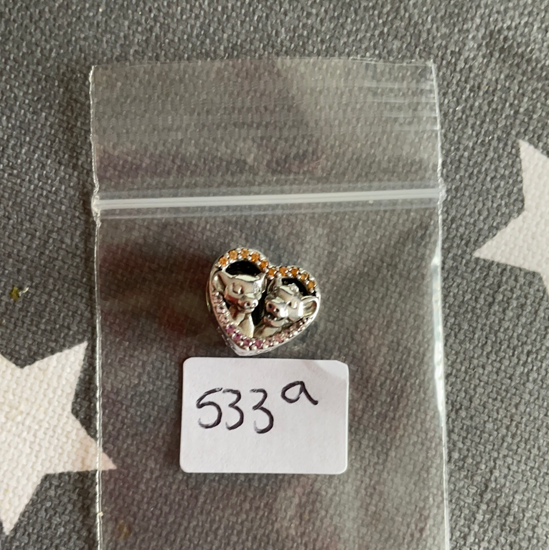 Genuine Pandora Disney Lion King Simba and Nala Head Heart Charm