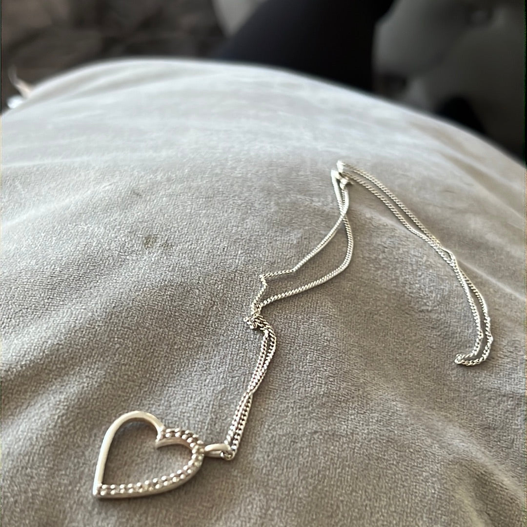 Sterling Silver Pave Heart Love Necklace 50cm