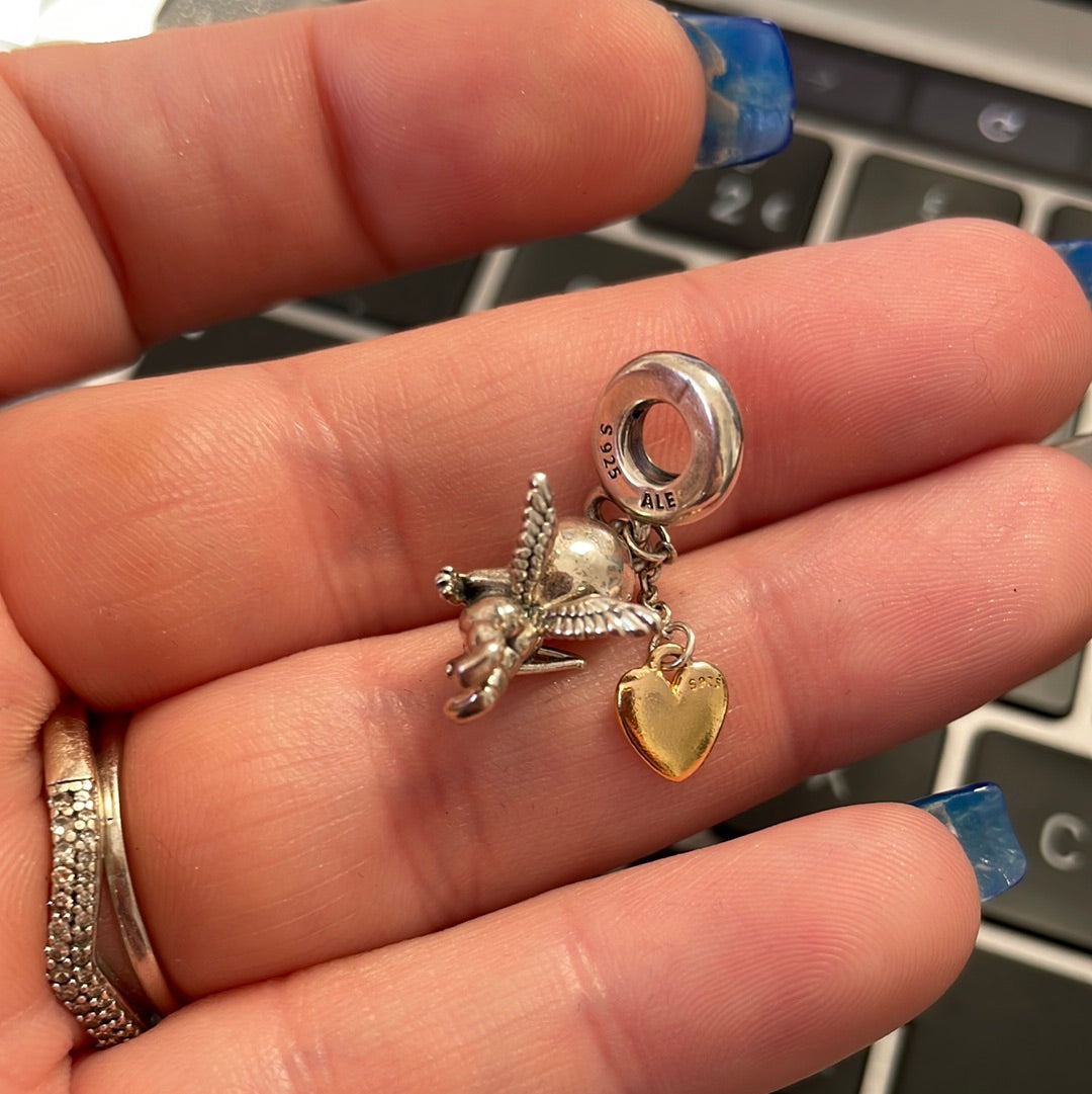 Genuine Pandora New Style Two Tone Cupid Dangle Charm