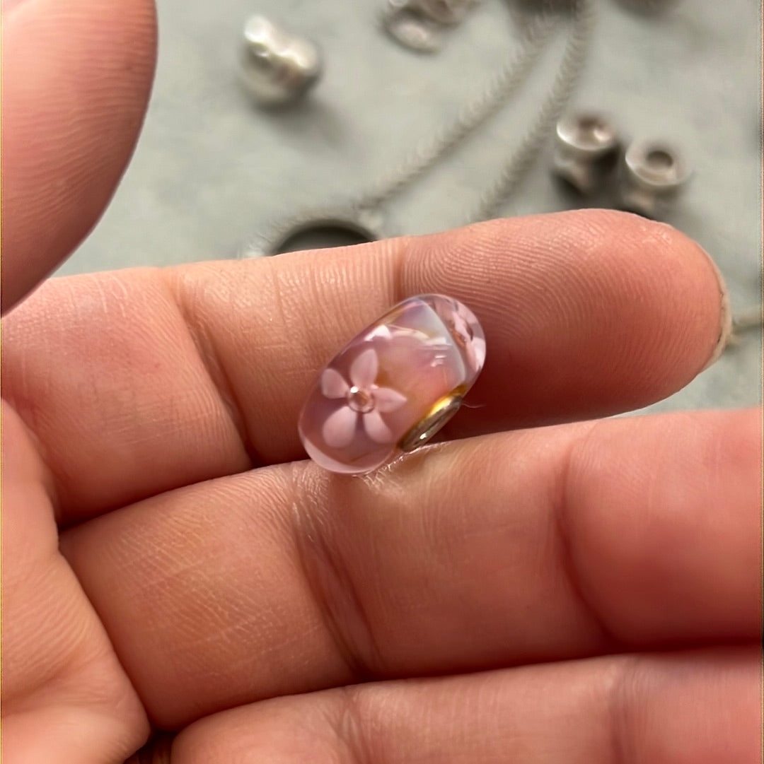 Genuine Trollbeads Pink Flower Murano Charm