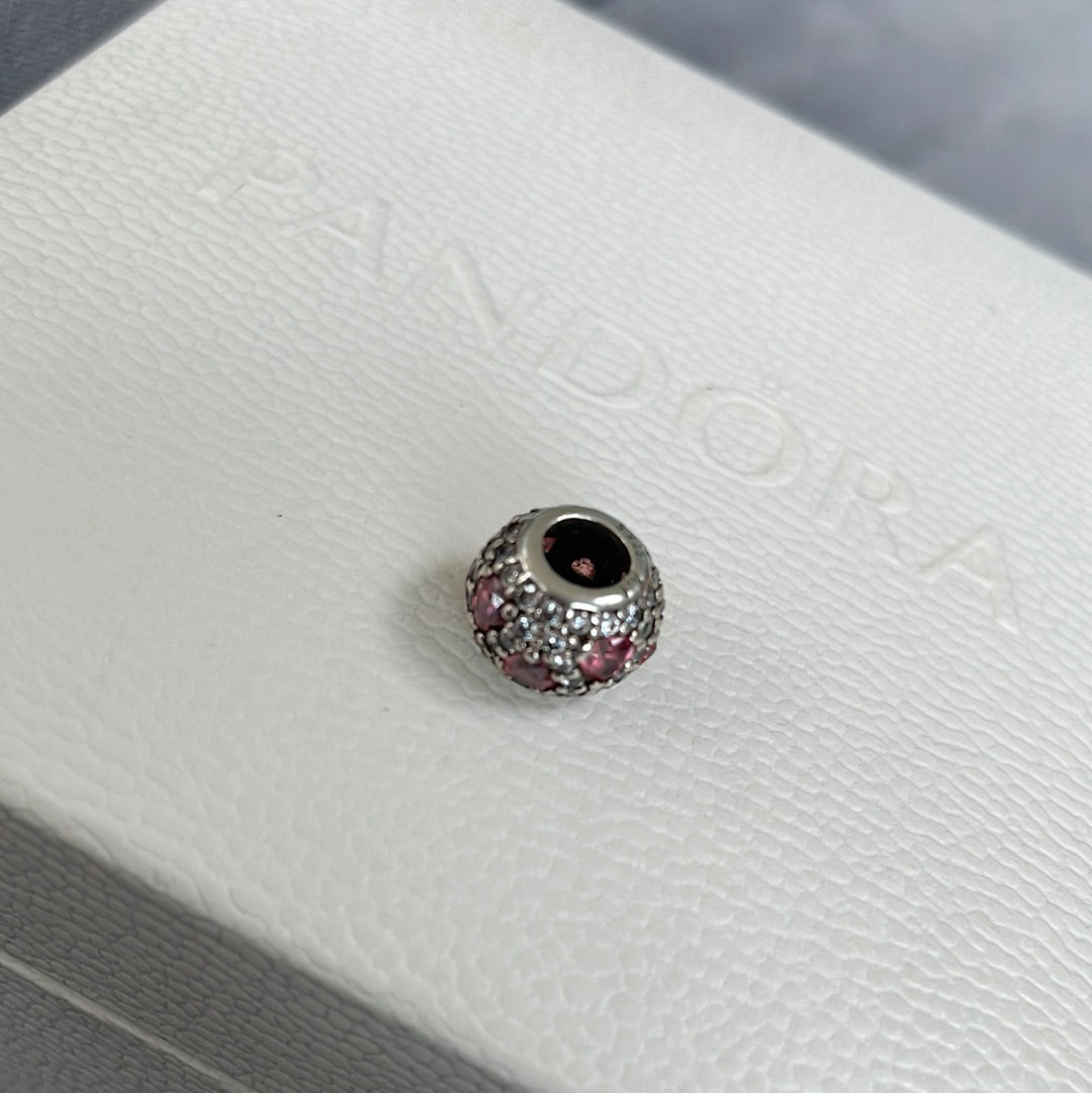 Genuine Pandora Pave Pink Triangles and Clear Sparkle Charm Ball